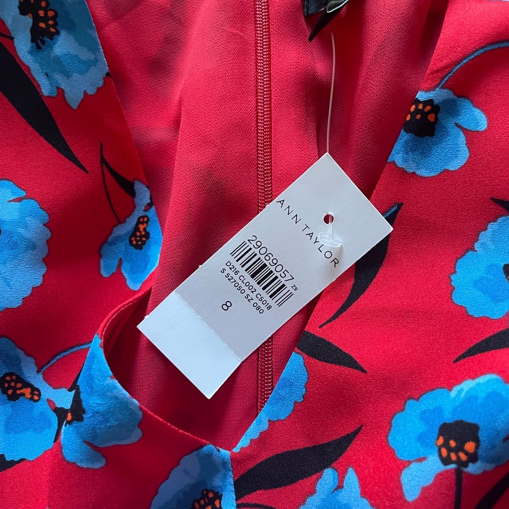 Ann Taylor Red Maxi Dress with Blue Floral Print - Picture 5 of 7